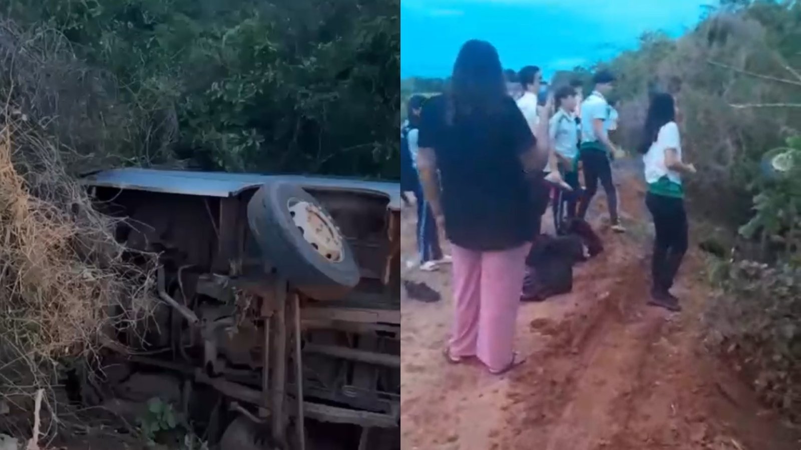 tava estudantes tomba em estrada no interior do Ceará. Um ônibus escolar que lev