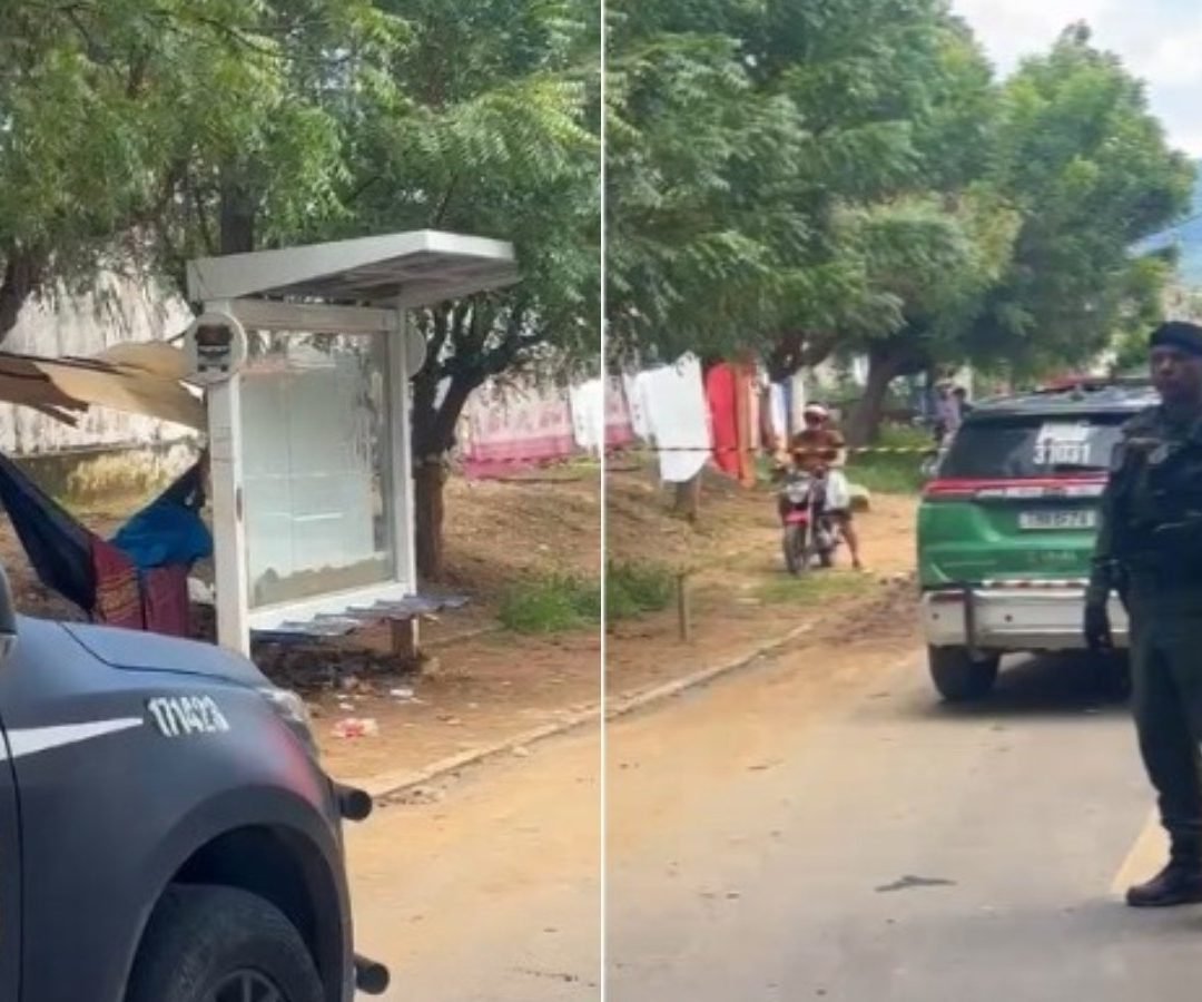 policiais que atenderam a ocorrência, dois homens em uma motocicleta vermelha pa