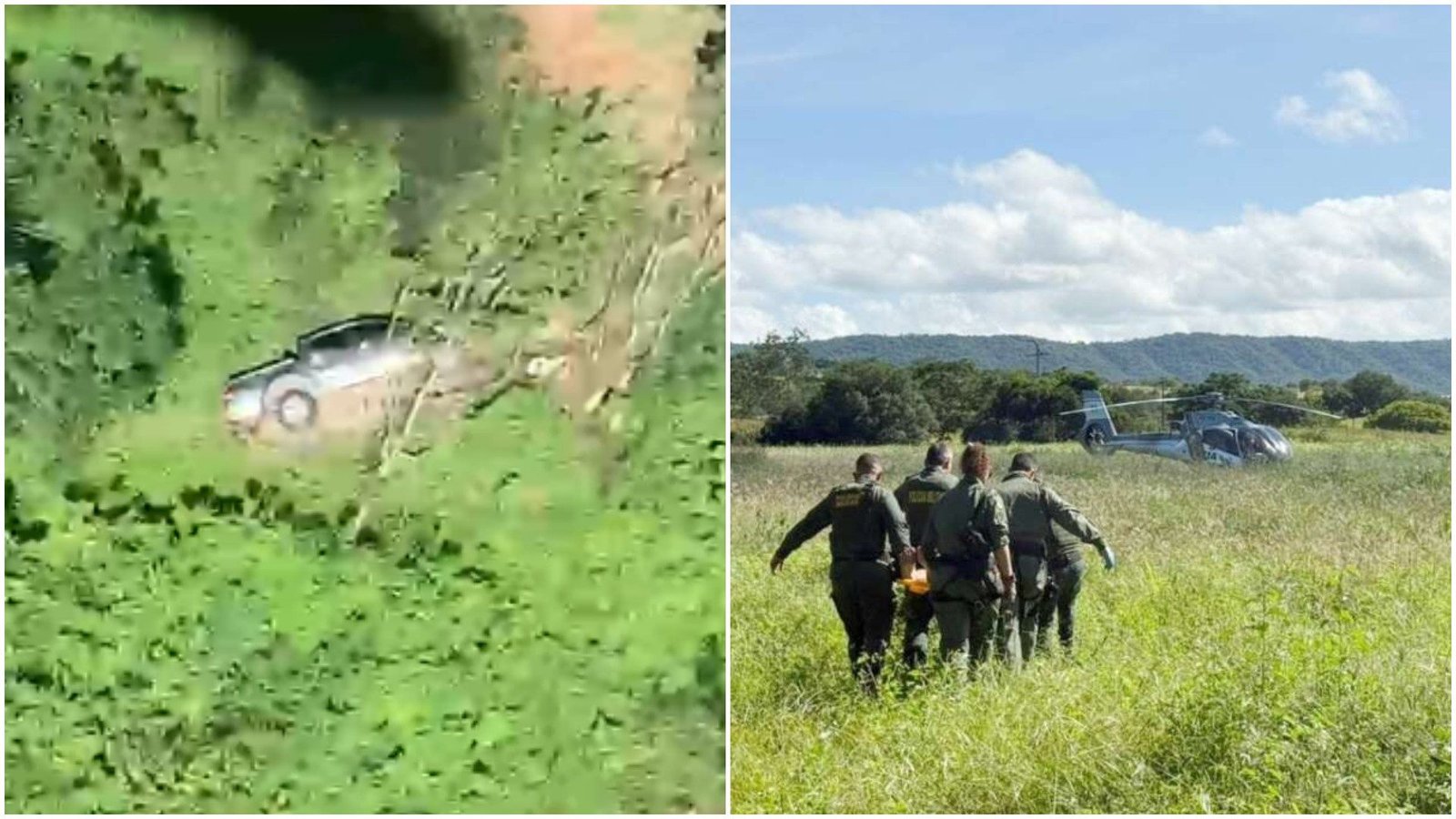 conta própria devido aos ferimentos. Após ser localizado pela aeronave, ele foi