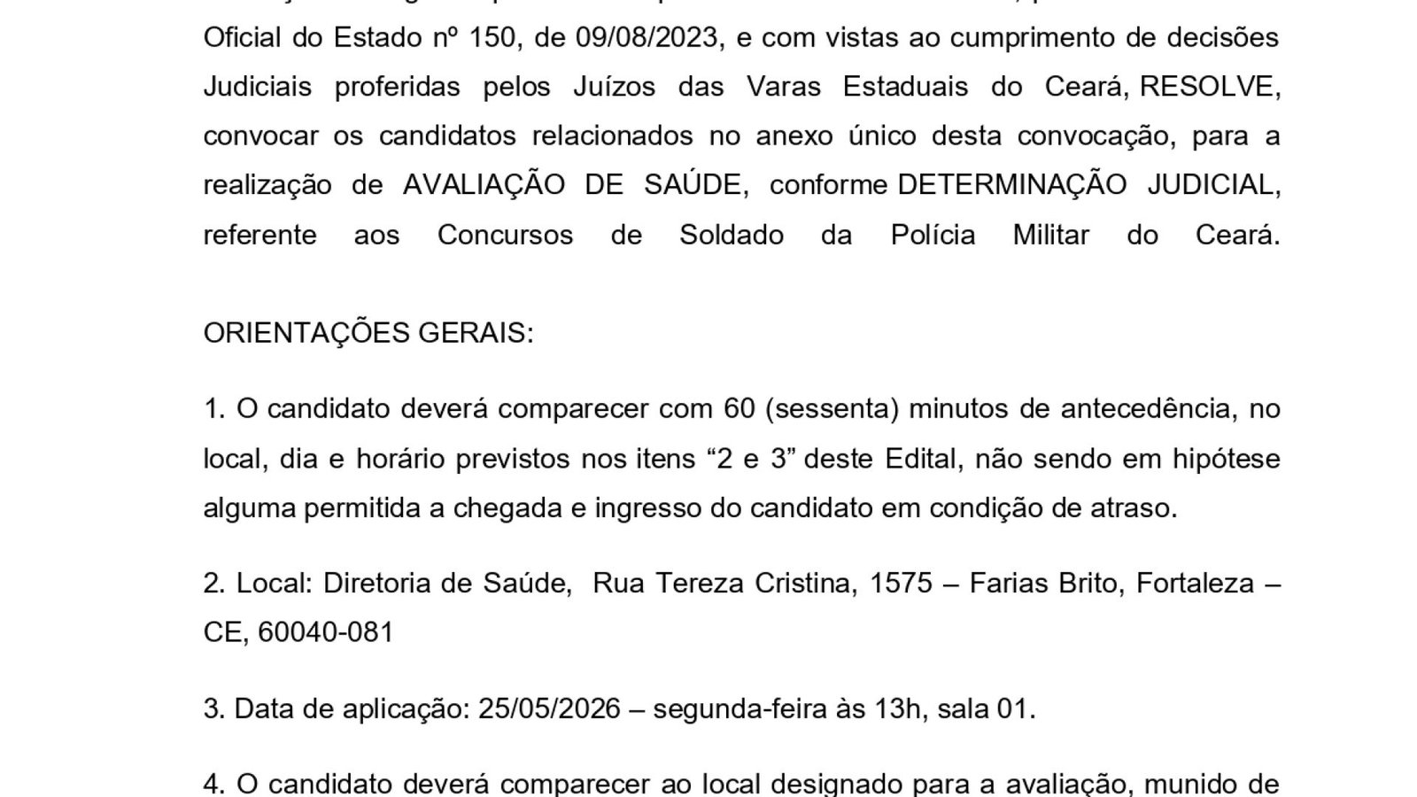 Concurso PMCE: avaliação de saúde convoca soldados e tenentes em Fortaleza
