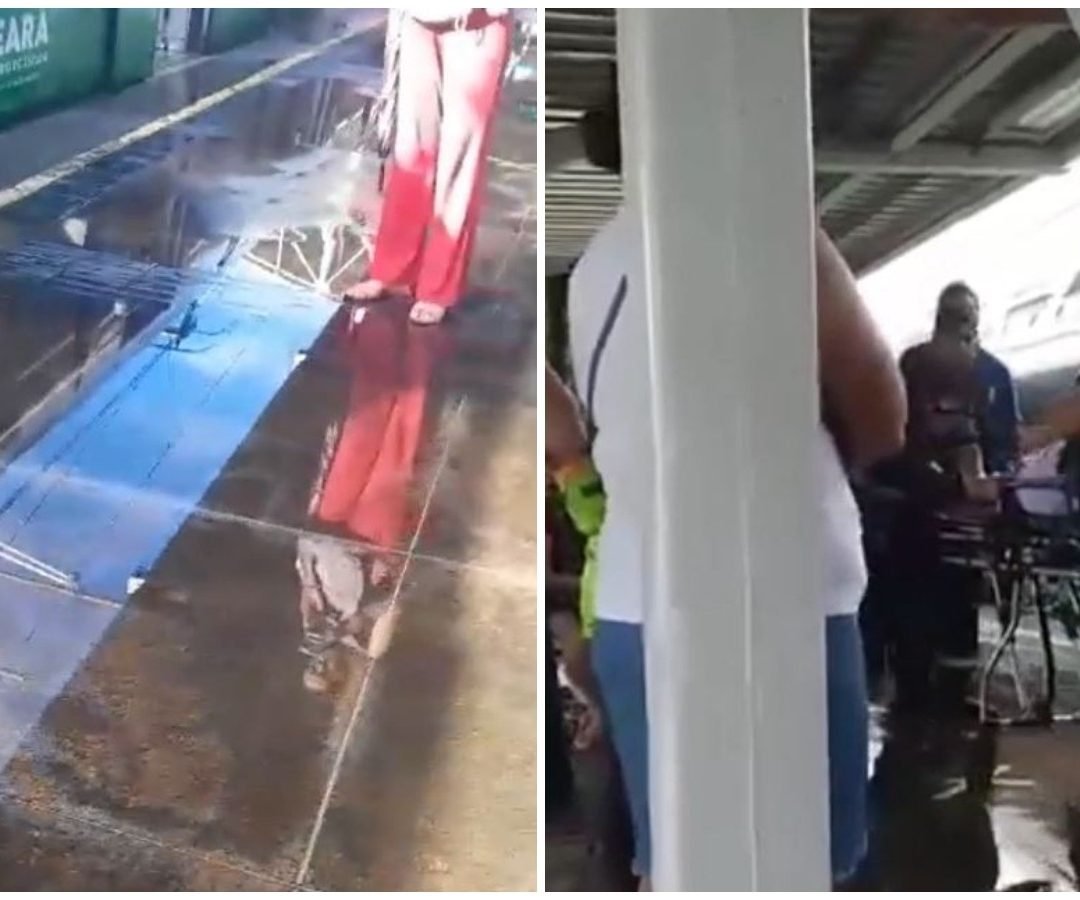 cirurgia. A plataforma e o piso de dentro do trem estavam molhados no momento do