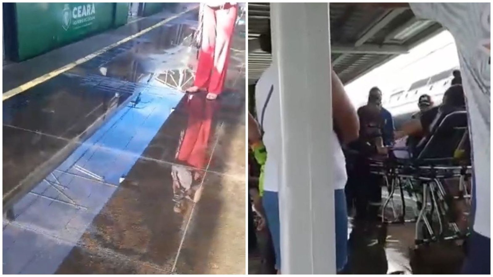 cirurgia. A plataforma e o piso de dentro do trem estavam molhados no momento do