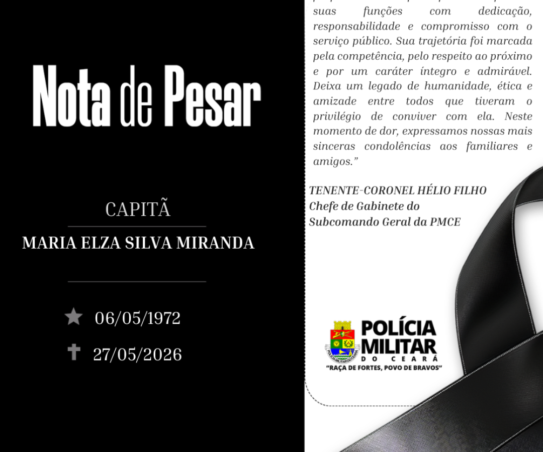 Luto na PMCE: morre a capitã Maria Elza, pioneira da primeira turma feminina do Ceará