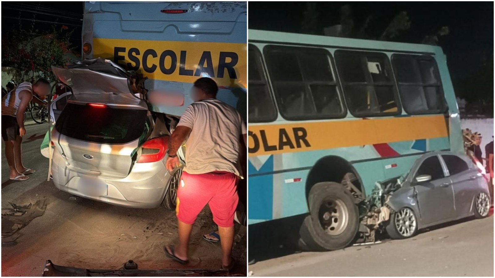 Reprodução Carro bate na traseira de ônibus estacionado e fica prensado sob veículo TV Verdes Mares/Reprodução