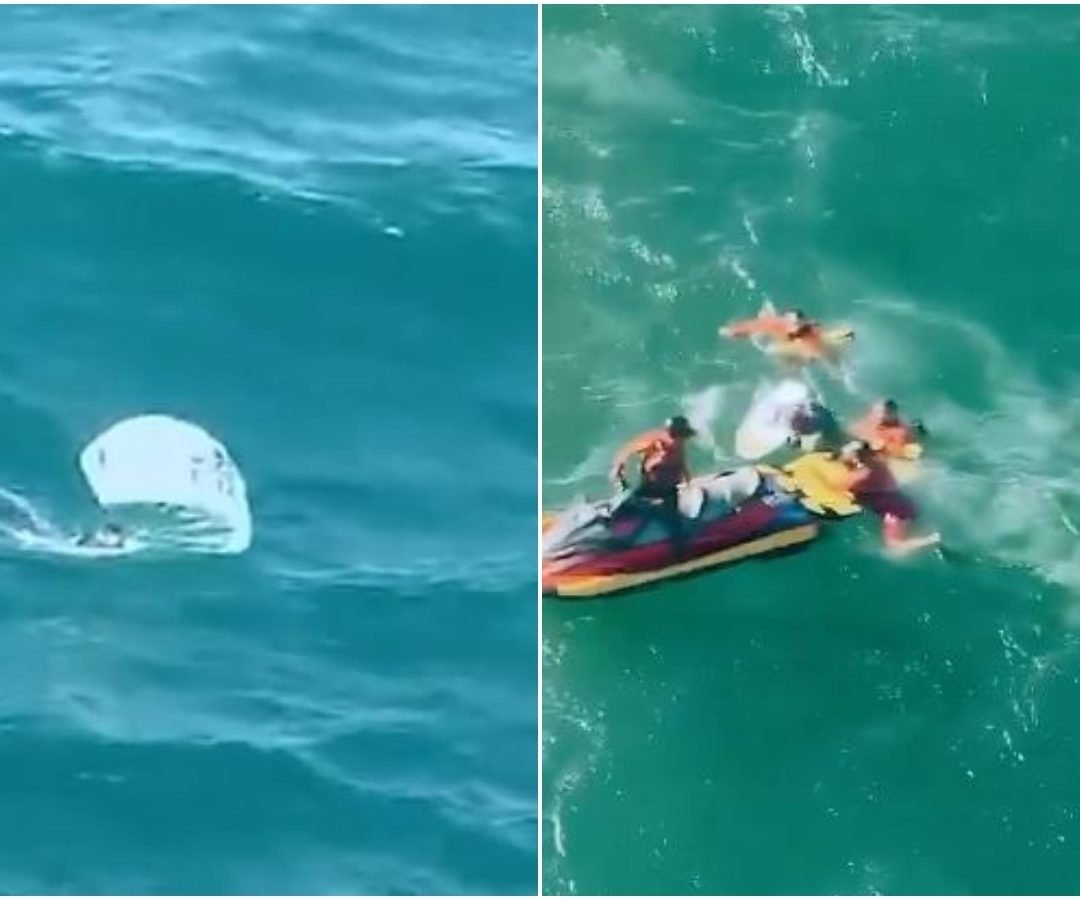 uma testemunha, que informou que o kitesurfista estava no mar quando a pipa caiu