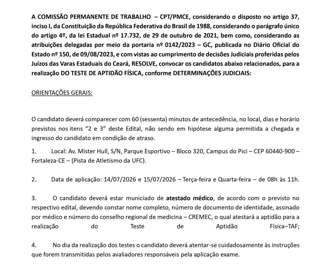 Convocação PMCE: Justiça reabre etapa DE TESTE DE Aptidão Física PARA concursos antigos da Polícia Militar do Ceará