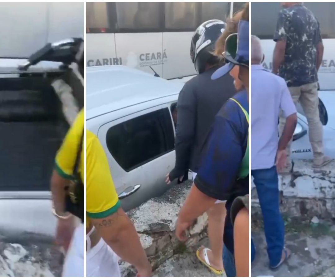 testemunhas após o acidente mostram a Hilux, ainda com passageiros, presa entre