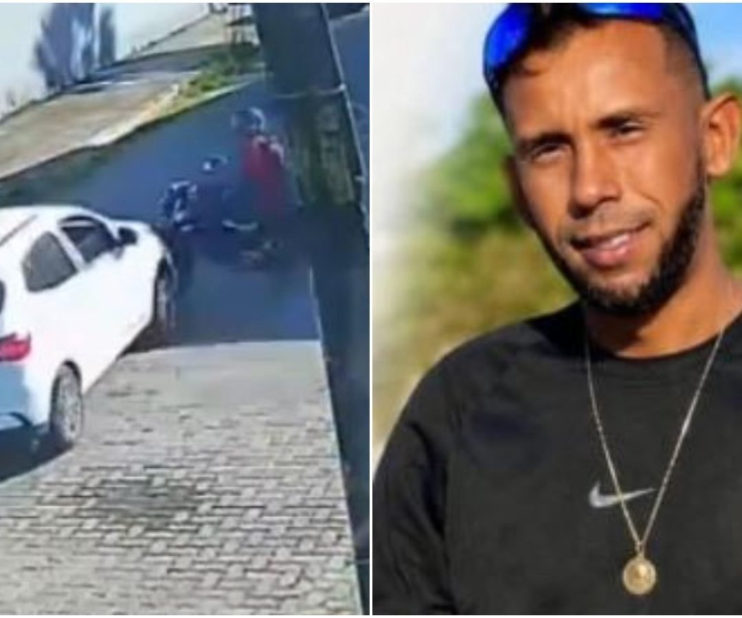 uma câmera de segurança. As imagens mostram que o carro iria cruzar a via quando