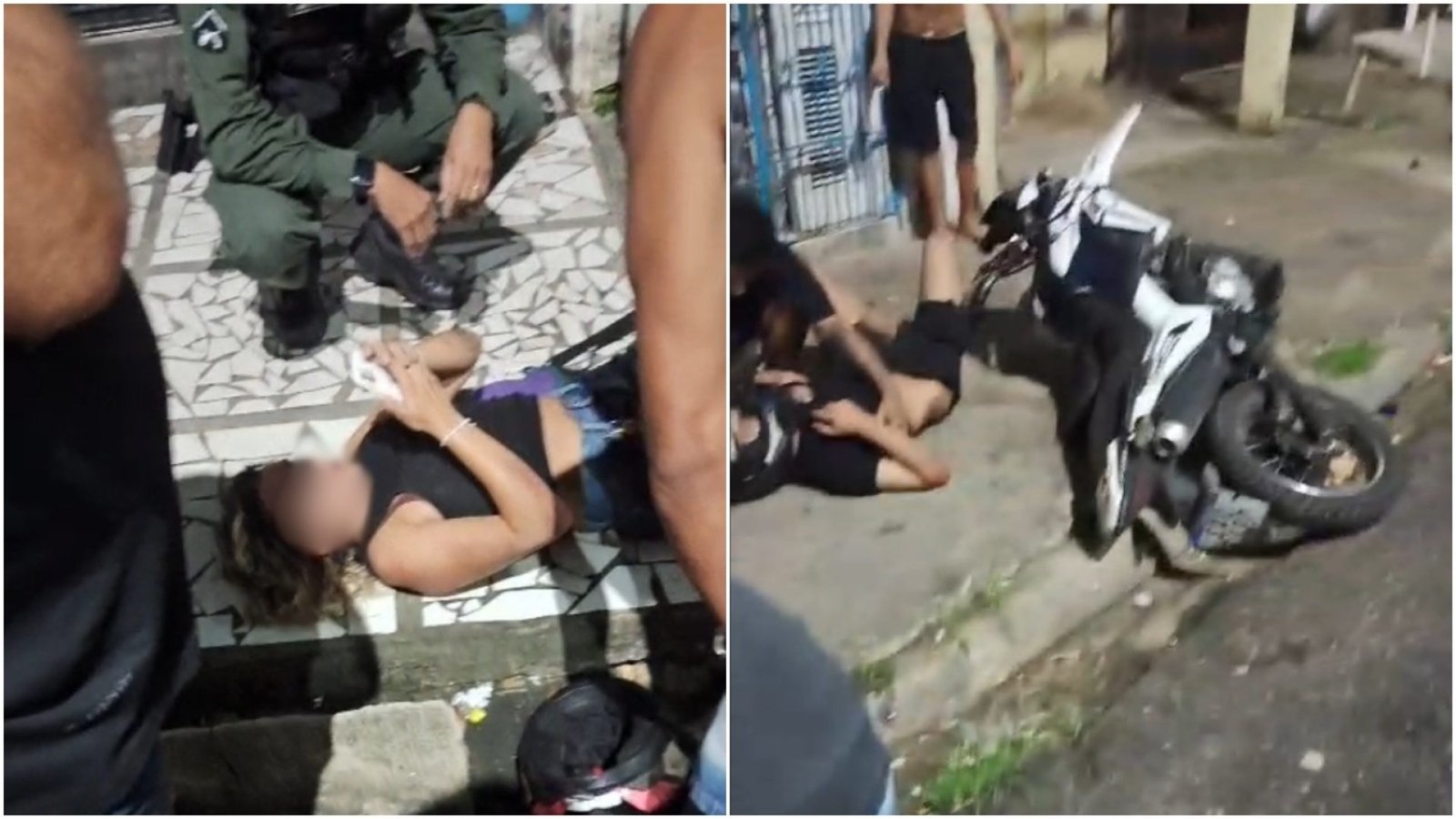 testemunhas logo após o acidente mostram os ocupantes das motocicletas caídos no